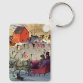 Vintage Kerstmis, Liefde en Romance Sleigh Sleutelhanger (Achterkant)