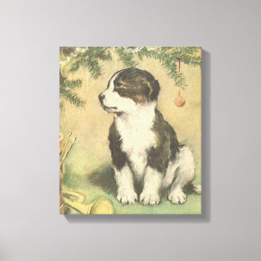 Vintage Kerstmis, luidop onder kerstboom Canvas Afdruk (Voorkant)