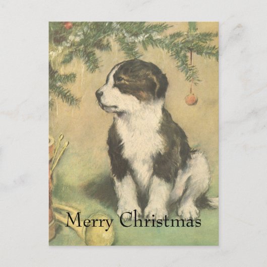 Vintage Kerstmis, luidop onder kerstboom Feestdagenkaart (Voorkant)