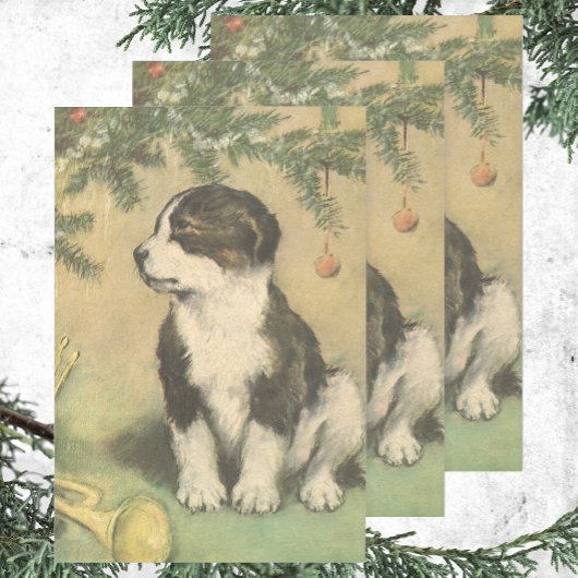 Vintage Kerstmis, luidop onder kerstboom Inpakpapier Vel