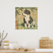 Vintage Kerstmis, luidop onder kerstboom Poster (Keuken)
