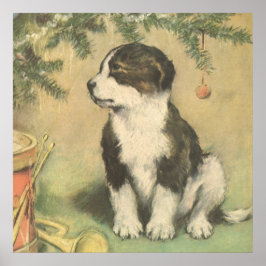 Vintage Kerstmis, luidop onder kerstboom Poster