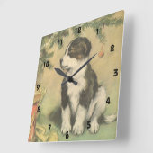 Vintage Kerstmis, luidop onder kerstboom Vierkante Klok (Hoek)