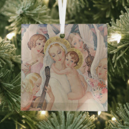 Vintage Kerstmis, Madonna met kind (1935) Glas Ornament