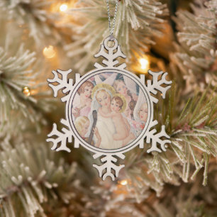 Vintage Kerstmis, Madonna met kind (1935) Tin Sneeuwvlok Ornament