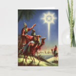Vintage Kerstmis, Magi en de Ster van Bethlehem Feestdagen Kaart<br><div class="desc">Eenvoudig aan te passen kerstkaart. illustratie van het afbeelding van de kerstavond van de kerst van de kerst met de drie wijze mannen die met kameel en de Star van Bethlehem reizen. De felle ster hoog in de donkere nachthemel onthulde de geboorte van Jezus Christus aan de Biblicale Wijemen en...</div>