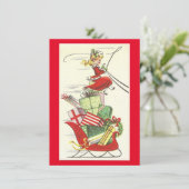 Vintage Kerstmis Meisje Brengt Cadeaus Feestdagenkaart (Staand voorkant)