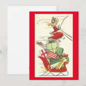 Vintage Kerstmis Meisje Brengt Cadeaus Feestdagenkaart (Voorkant / Achterkant)