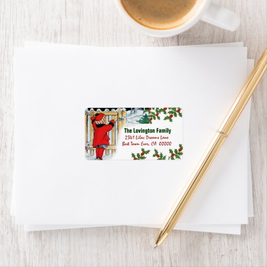 Vintage Kerstmis Meisje en Holly Etiket (Insitu)