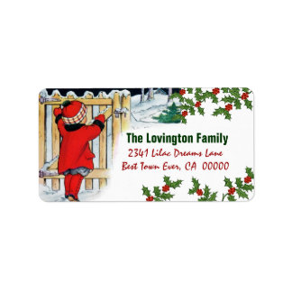 Vintage Kerstmis Meisje en Holly Etiket