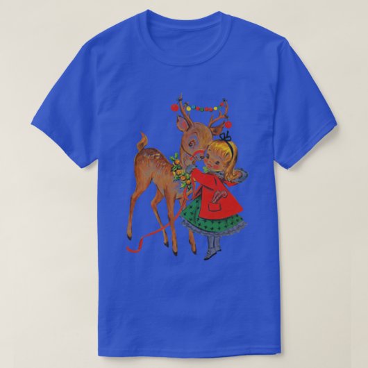 Vintage Kerstmis Meisje en Rendier T-shirt (Design voorkant)