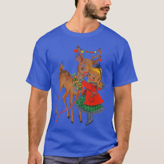 Vintage Kerstmis Meisje en Rendier T-shirt