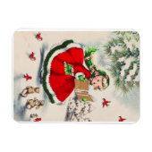 Vintage Kerstmis Meisje In Bos Magneet (Horizontaal)