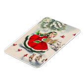 Vintage Kerstmis Meisje In Bos Magneet (Linkerzijde)