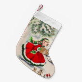 Vintage Kerstmis Meisje Kerstmis Kous Kleine Kerstsok (Voorkant (Hangend))