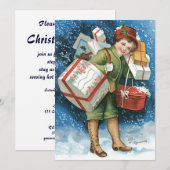 Vintage Kerstmis, meisje met cadeautjes op winters Kaart (Voorkant / Achterkant)