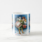 Vintage Kerstmis, meisje met cadeautjes op winters Koffiemok (Center)