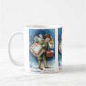 Vintage Kerstmis, meisje met cadeautjes op winters Koffiemok (Links)
