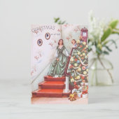 Vintage Kerstmis Meisje Wensen Feestdagenkaart (Staand voorkant)
