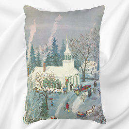 Vintage Kerstmis, mensen die naar de kerk gaan in  Accent Kussen