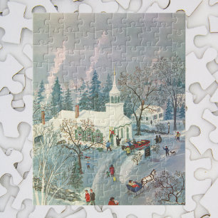 Vintage Kerstmis, mensen die naar de kerk gaan in Legpuzzel