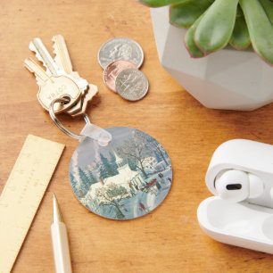 Vintage Kerstmis, mensen die naar de kerk gaan in  Sleutelhanger