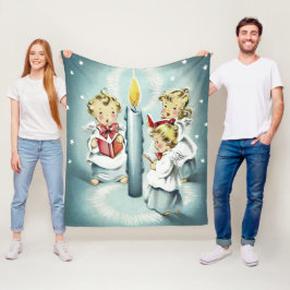 Vintage Kerstmis met Angels Blue Candle Fleece Deken