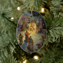 Vintage kerstmis met bezoek aan Magi Keramisch Ornament
