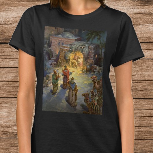 Vintage kerstmis met bezoek aan Magi T-shirt