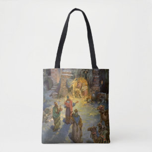 Vintage kerstmis met bezoek aan Magi Tote Bag
