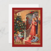 Vintage Kerstmis met familie Feestdagenkaart (Voorkant / Achterkant)