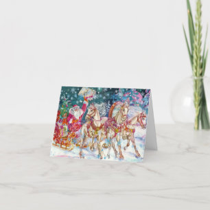 Vintage Kerstmis met Kerstman en paarden Feestdagen Kaart