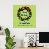 Vintage Kerstmis met Merry Kerstmis Green 04 Poster (Thuiskantoor)