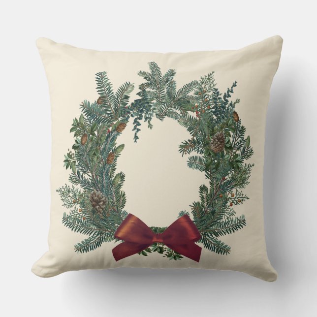 Vintage kerstmis met rode bow Green Pillow Kussen (Voorkant)