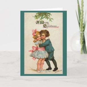 Vintage Kerstmis Mistletoe Kiss Wenskaart Feestdagen Kaart