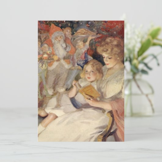 Vintage Kerstmis, Moeder en Dochter Uitnodiging (Staand voorkant)