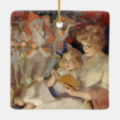 Vintage Kerstmis, moeder leest slaapverhaal Keramisch Ornament (Achterkant)