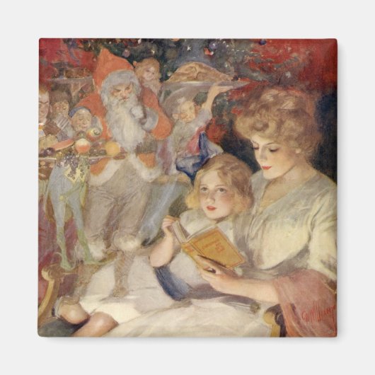 Vintage Kerstmis, moeder leest slaapverhaal Magneet (Voorkant)