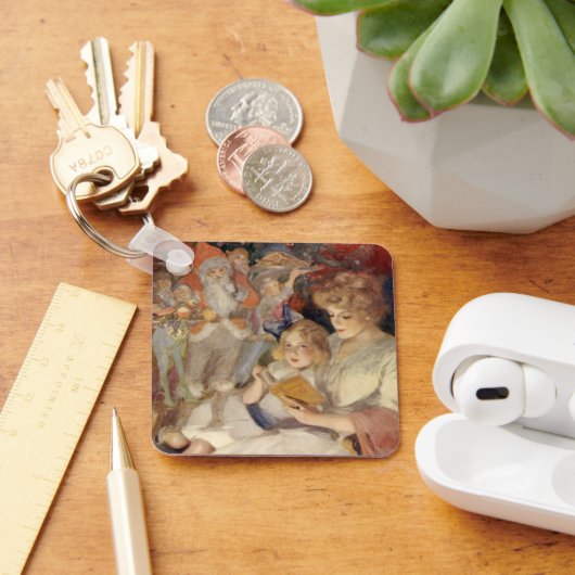 Vintage Kerstmis, moeder leest slaapverhaal Sleutelhanger (Bureau)