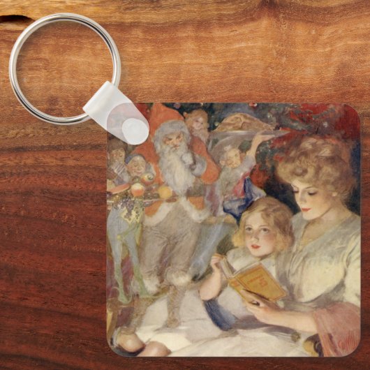 Vintage Kerstmis, moeder leest slaapverhaal Sleutelhanger (Voorkant)