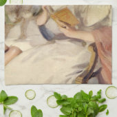 Vintage Kerstmis, moeder leest slaapverhaal Theedoek (Gevouwen)