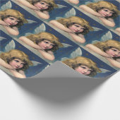 Vintage Kerstmis, mooie engel met gouden sterren Cadeaupapier (Hoek)