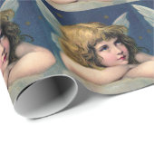 Vintage Kerstmis, mooie engel met gouden sterren Cadeaupapier (Rol Hoek)