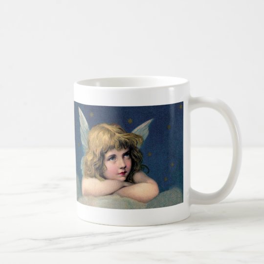 Vintage Kerstmis, Mooie Engel met Gouden Sterren Koffiemok