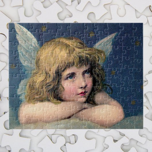 Vintage Kerstmis, mooie engel met gouden sterren Legpuzzel