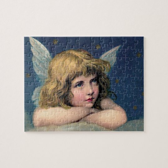 Vintage Kerstmis, Mooie Engel met Gouden Sterren Puzzel