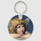 Vintage Kerstmis, mooie engel met gouden sterren Sleutelhanger (Voorkant)