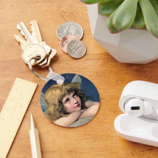 Vintage Kerstmis, mooie engel met gouden sterren Sleutelhanger (Bureau)