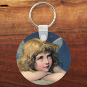 Vintage Kerstmis, mooie engel met gouden sterren Sleutelhanger (Voorkant)