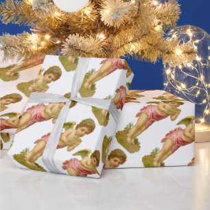 Vintage Kerstmis, Musician Angel met Pan Pipes Cadeaupapier